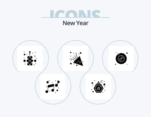 New Year Glyph Icon Pack Icon Design Multimedia New Dvd — Stockvektor