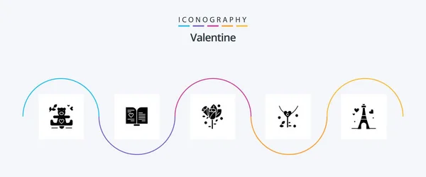 Valentine Glyph Icon Pack Including Love Love Book Day Valentine — Stock vektor