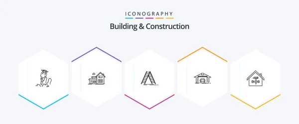 Building Construction Line Icon Pack Including Home Car Appartment Building — Vetor de Stock