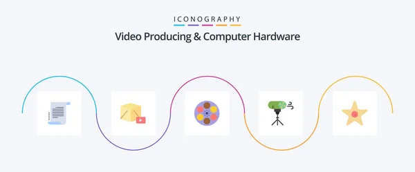 Video Producing Computer Hardware Flat Icon Pack Including Film Photographic — Wektor stockowy