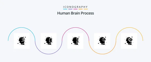 Human Brain Process Glyph Icon Pack Including Head Mind Human — Stok Vektör