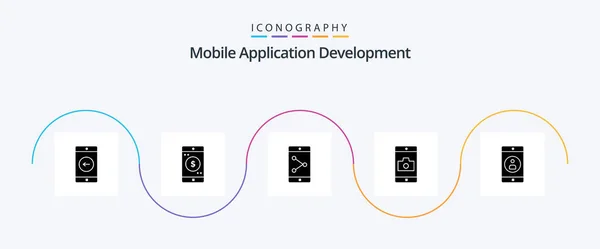 Mobile Application Development Glyph Icon Pack Including Mobile Application Application — Stok Vektör