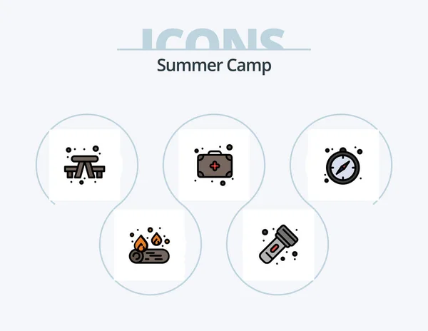 Summer Camp Line Filled Icon Pack Icon Design Pan Camping — Vetor de Stock