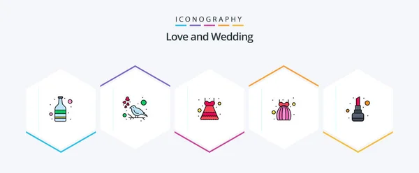Wedding Filledline Icon Pack Including Makeup Cosmetics Dress Wedding Dress — Vettoriale Stock