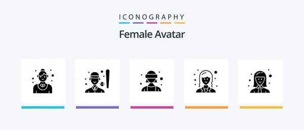 Female Avatar Glyph Icon Pack Including Lady Employee Player Business — Stockvector
