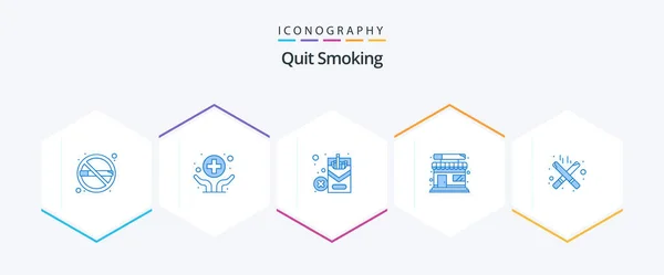 Quit Smoking Blue Icon Pack Including Smoking Tobacco Shop Service — Stockový vektor