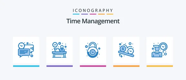 Time Management Blue Icon Pack Including Schedule Deadline Hour Security — Vetor de Stock