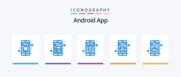 Android App Blue Icon Pack Including Mobile App Home Reading — Vettoriale Stock