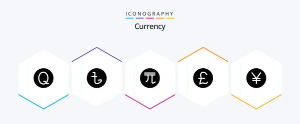 Currency Glyph Icon Pack Including Coin Taka New Dollar — Image vectorielle