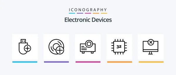 Devices Line Icon Pack Including Gadget Computers Gadget Chip Photo — Stockvector
