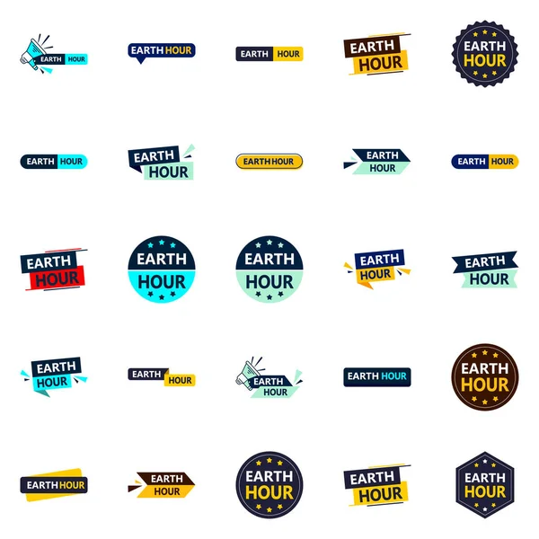 Customizable Vector Designs Earth Hour Pack Perfect Eco Friendly Advertising — Vetor de Stock