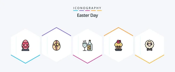 Easter Filledline Icon Pack Including Lamb Easter Bottle Food Cake — Stock Vector