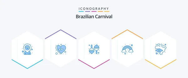 Brazilian Carnival Blue Icon Pack Including Flag Instrument Brazil Rainbow — Stok Vektör