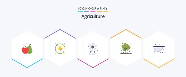 Agriculture Flat Icon Pack Including Food Strainer Garden Plant Tree — Archivo Imágenes Vectoriales