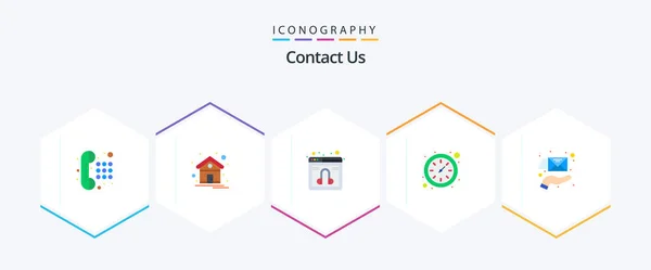 Contact Flat Icon Pack Including Hand Email Chat Watch Clock — Διανυσματικό Αρχείο
