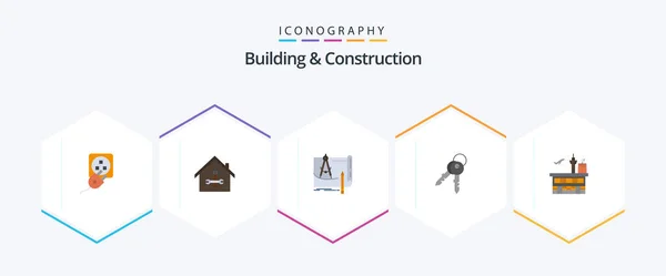 Building Construction Flat Icon Pack Including Keys Paper Repair Construction — Wektor stockowy