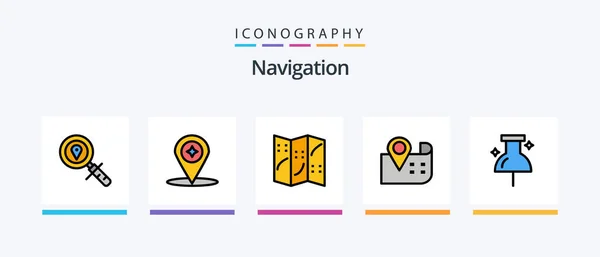 Navigation Line Filled Icon Pack Including Globe Arrow Direction Signal — Archivo Imágenes Vectoriales