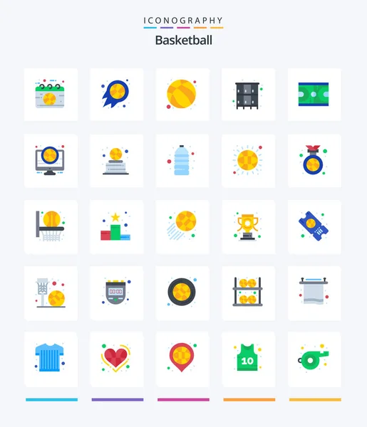 Creative Basketball Flat Icon Pack Safe Cabinet Nba Exercise Game — Stockvector
