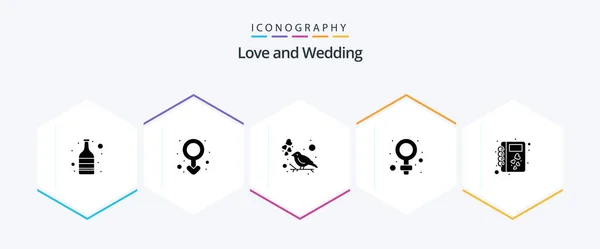 Wedding Glyph Icon Pack Including Love Book Fly Love Sign — Stok Vektör
