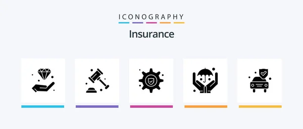 Insurance Glyph Icon Pack Including Security Car Law Safe Hands — Stock vektor