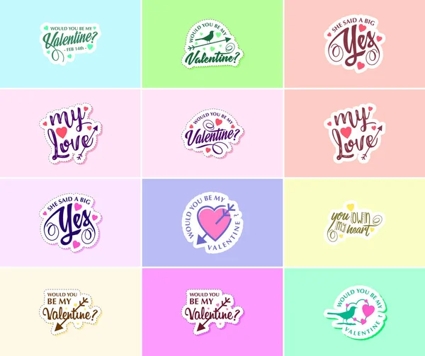 Valentine Day Time Love Beautiful Visual Stickers — 图库矢量图片