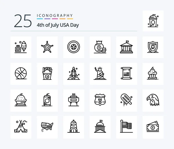 Usa Line Icon Pack Including Flag American Holiday Money Dollar — Stockvector