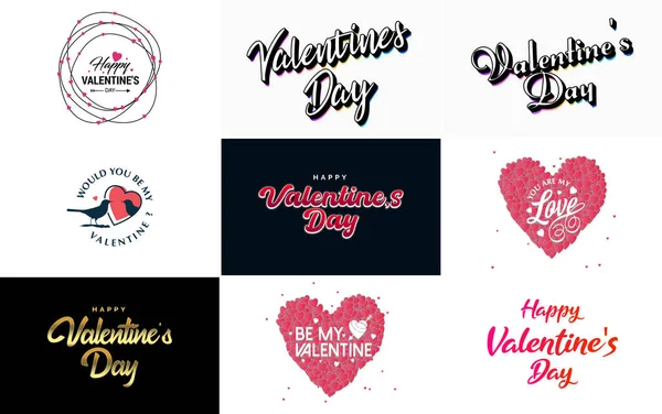 Happy Valentine Day Greeting Card Template Cute Animal Theme Pink — Vetor de Stock