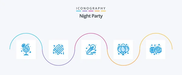 Night Party Blue Icon Pack Including Night Night Microphone Celebration — Stock Vector