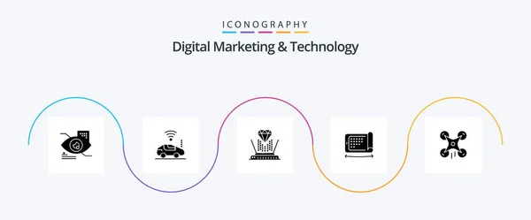 Digital Marketing Technology Glyph Icon Pack Including Drone Felexibel Hologram — Stok Vektör