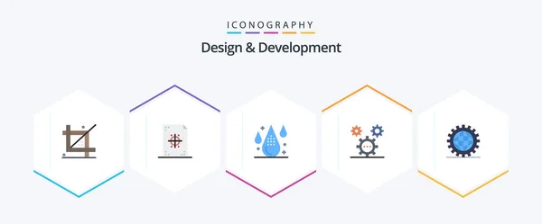 Design Development Flat Icon Pack Including Development Coding Paper Drop — Stock Vector