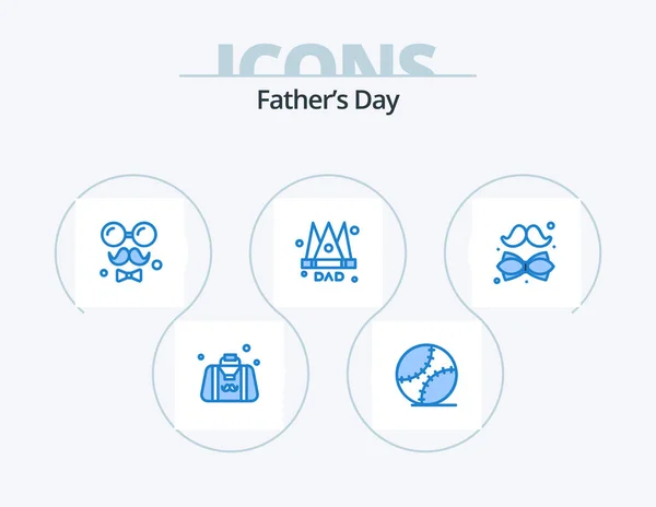 Fathers Day Blue Icon Pack Icon Design King Emperor Baseball — Vector de stock