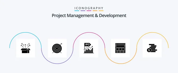 Project Management Development Glyph Icon Pack Including Interface Website Focus — Vettoriale Stock