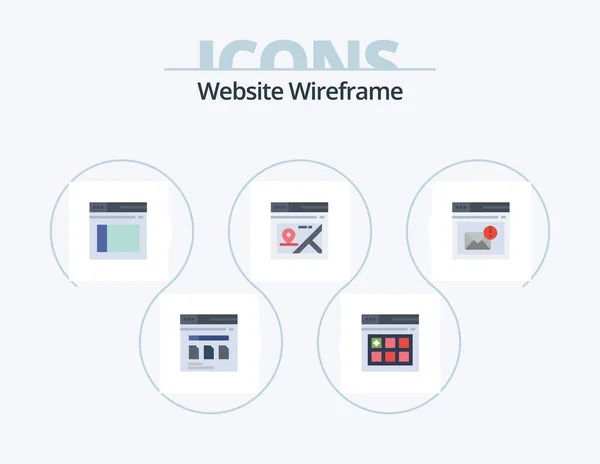 Website Wireframe Flat Icon Pack Icon Design Inbox Map Page — Image vectorielle