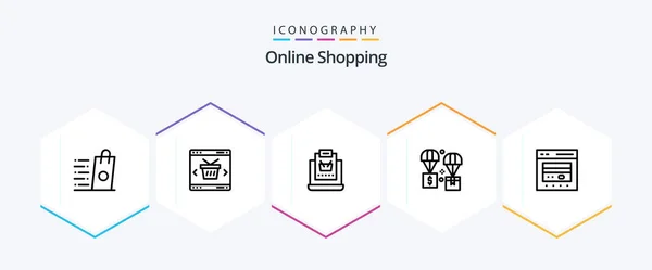 Online Shopping Line Icon Pack Including Exchange Air Shopping Shopping — Image vectorielle