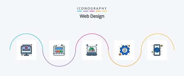 Web Design Line Filled Flat Icon Pack Including Authentication Programming — Vetor de Stock