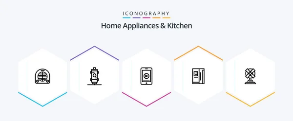 Home Appliances Kitchen Line Icon Pack Including Vedio Cell Heat — Stock vektor