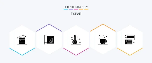 Travel Glyph Icon Pack Including Credit Card Sunny Borrow Cup — Stockvector