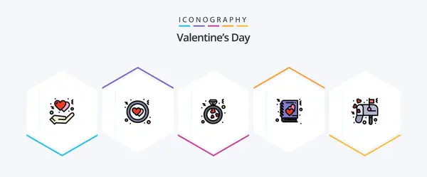 Valentines Day Filledline Icon Pack Including Love Box Love Story — Stockvector