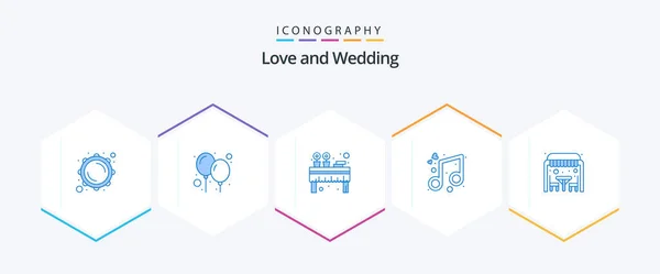 Wedding Blue Icon Pack Including Wedding Arch Dinner Celebrate Music — Archivo Imágenes Vectoriales