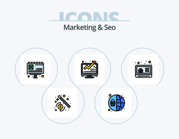 Marketing Seo Line Filled Icon Pack Icon Design Service Headphone — Stockvector