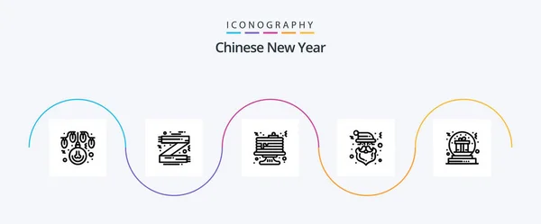 Chinese New Year Line Icon Pack Including Present Santa Scarf — Stok Vektör
