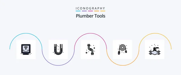 Plumber Line Filled Flat Icon Pack Including System Hose Plumbing — Wektor stockowy