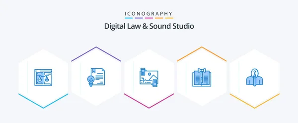 Digital Law Sound Studio Blue Icon Pack Including Digital Business — Stock Vector