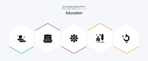 Education Glyph Icon Pack Including Science Education Nuclear Letter — Stok Vektör
