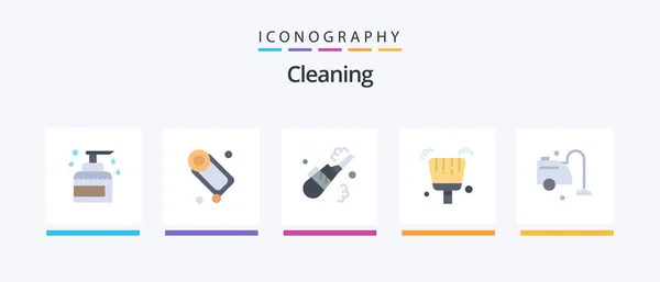 Cleaning Flat Icon Pack Including Cleaner Sweep Soap Dustpan Pipe — Stock Vector