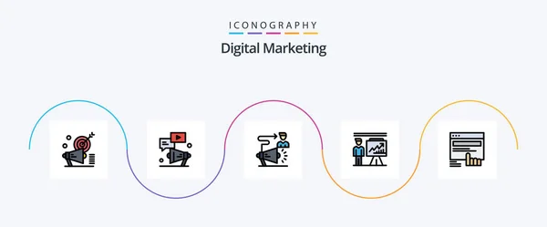 Digital Marketing Line Filled Flat Icon Pack Including Presentation Business — Stockový vektor