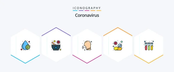 Coronavirus Filledline Icon Pack Including Virus Tablet Diseases Pill Fever — Διανυσματικό Αρχείο