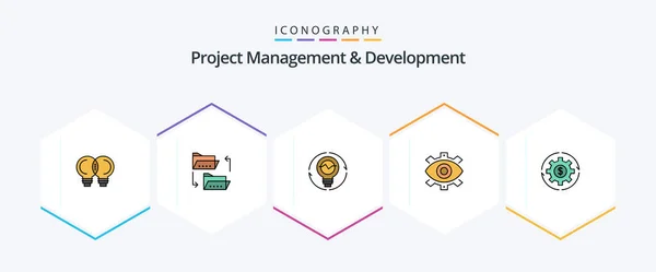 Project Management Development Filledline Icon Pack Including Creative Lightbulb Sharing — Stock vektor