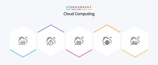 Cloud Computing Line Icon Pack Including Landscape Add Globe Cloud — Vettoriale Stock
