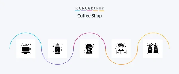Coffee Shop Glyph Icon Pack Including Cinnamon Coffee Umbrella Direction — Stockový vektor